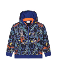 Cotton hooded cardigan - Blue Orange