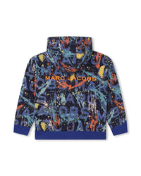 Cotton hooded cardigan - Blue Orange