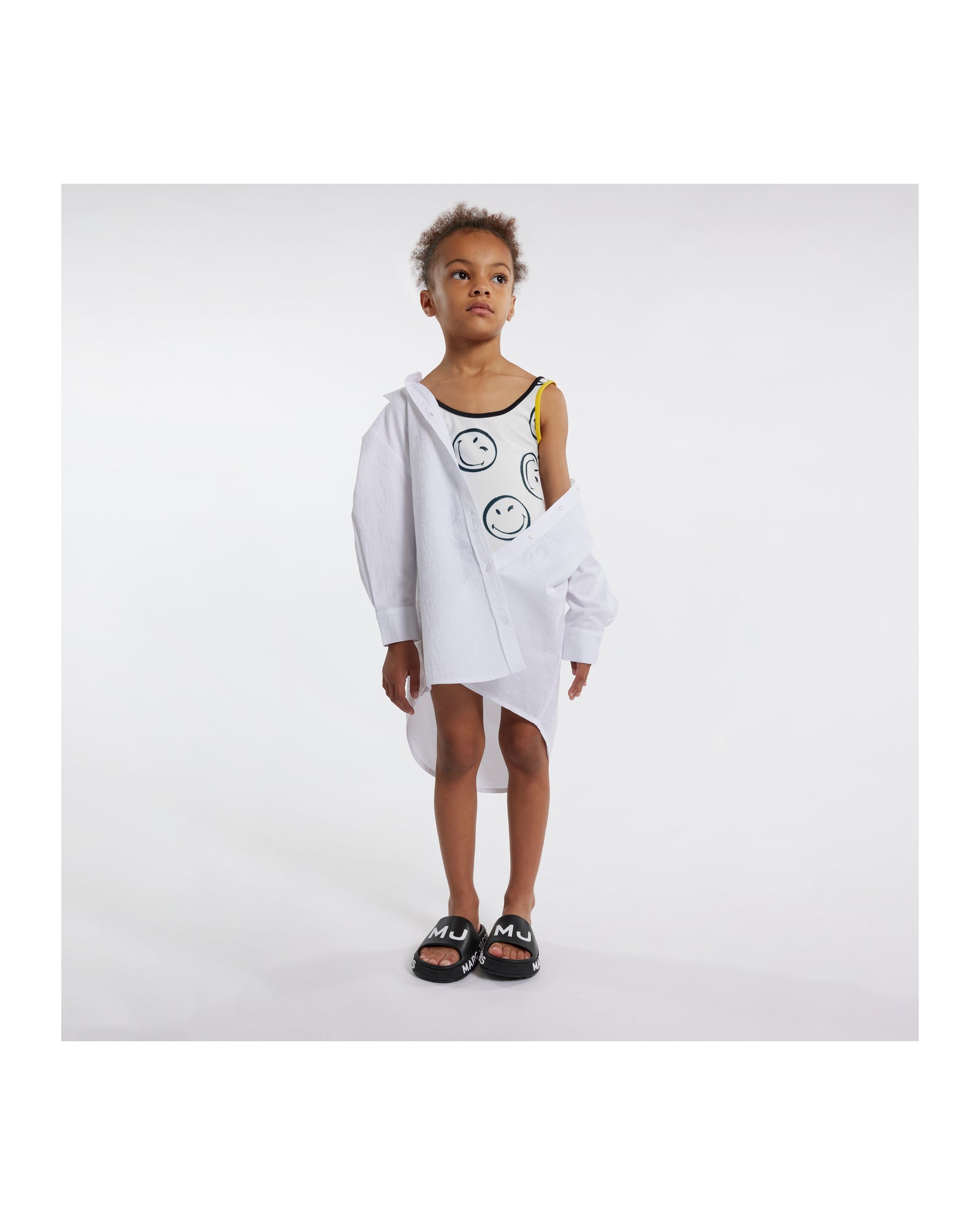 Robe chemise avec monogramme à imprimé en coton - Blanc