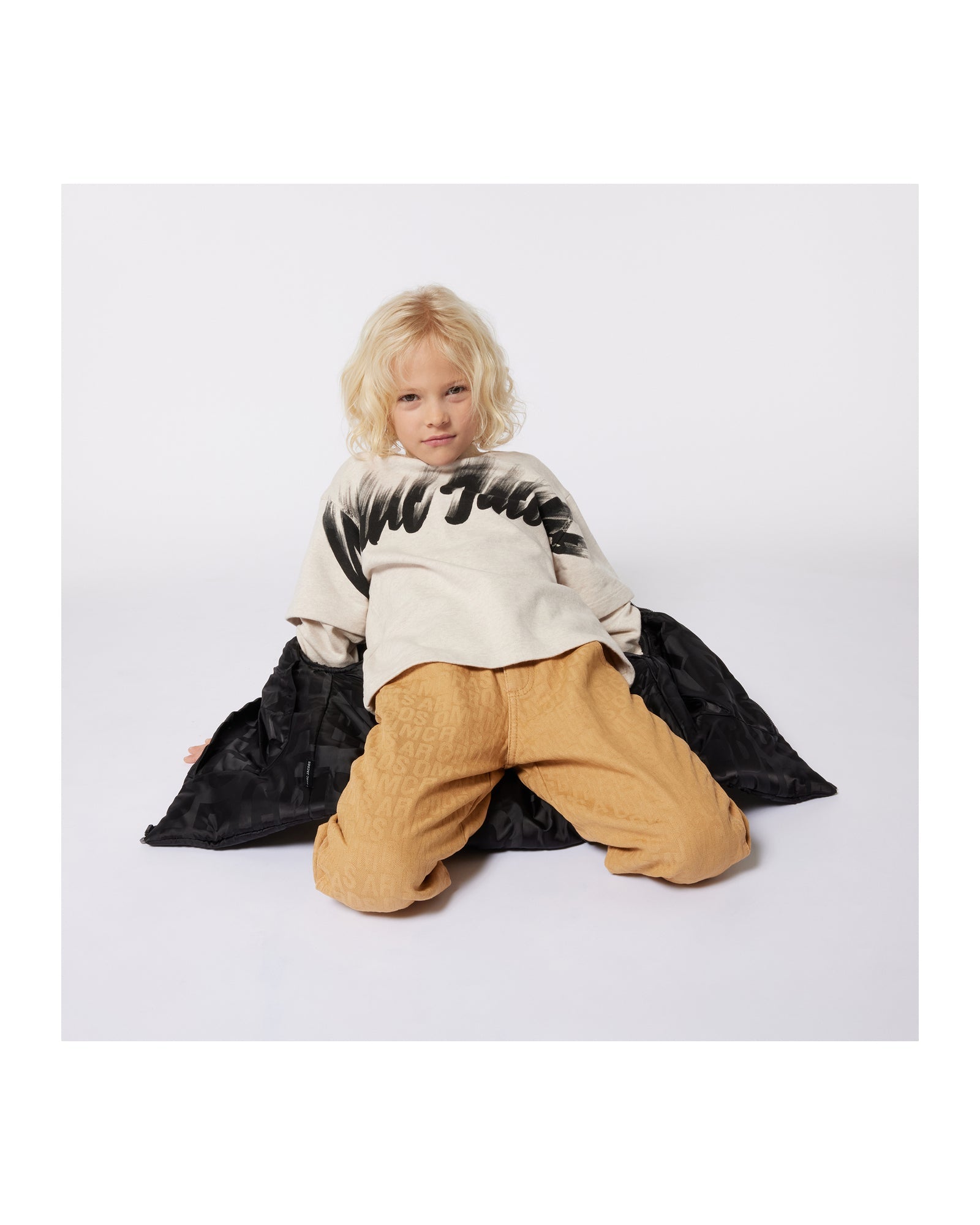 Cotton monogram print trousers - Biscuit