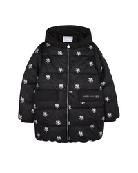 Flower long hooded jacket - Black