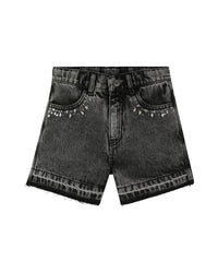 Short à strass en denim - Black