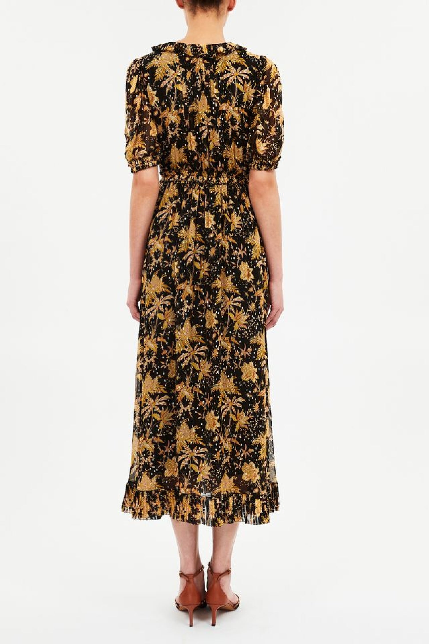 Robe Rosamunde à manches bouffantes en soie - Forsythia