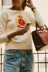 Sweatshirt NY Crest avec écusson en maille - Cream