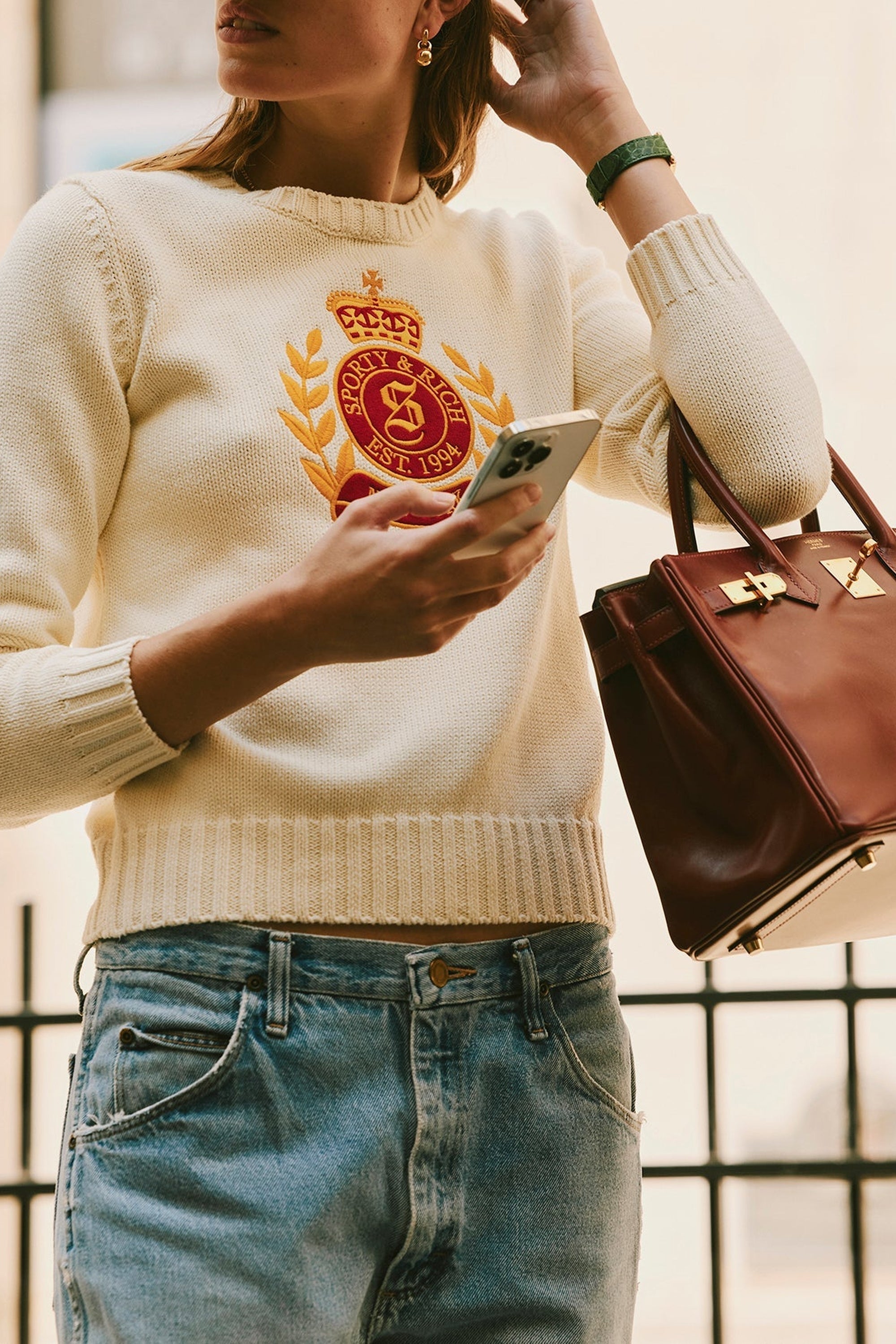 Sweatshirt NY Crest avec écusson en maille - Cream