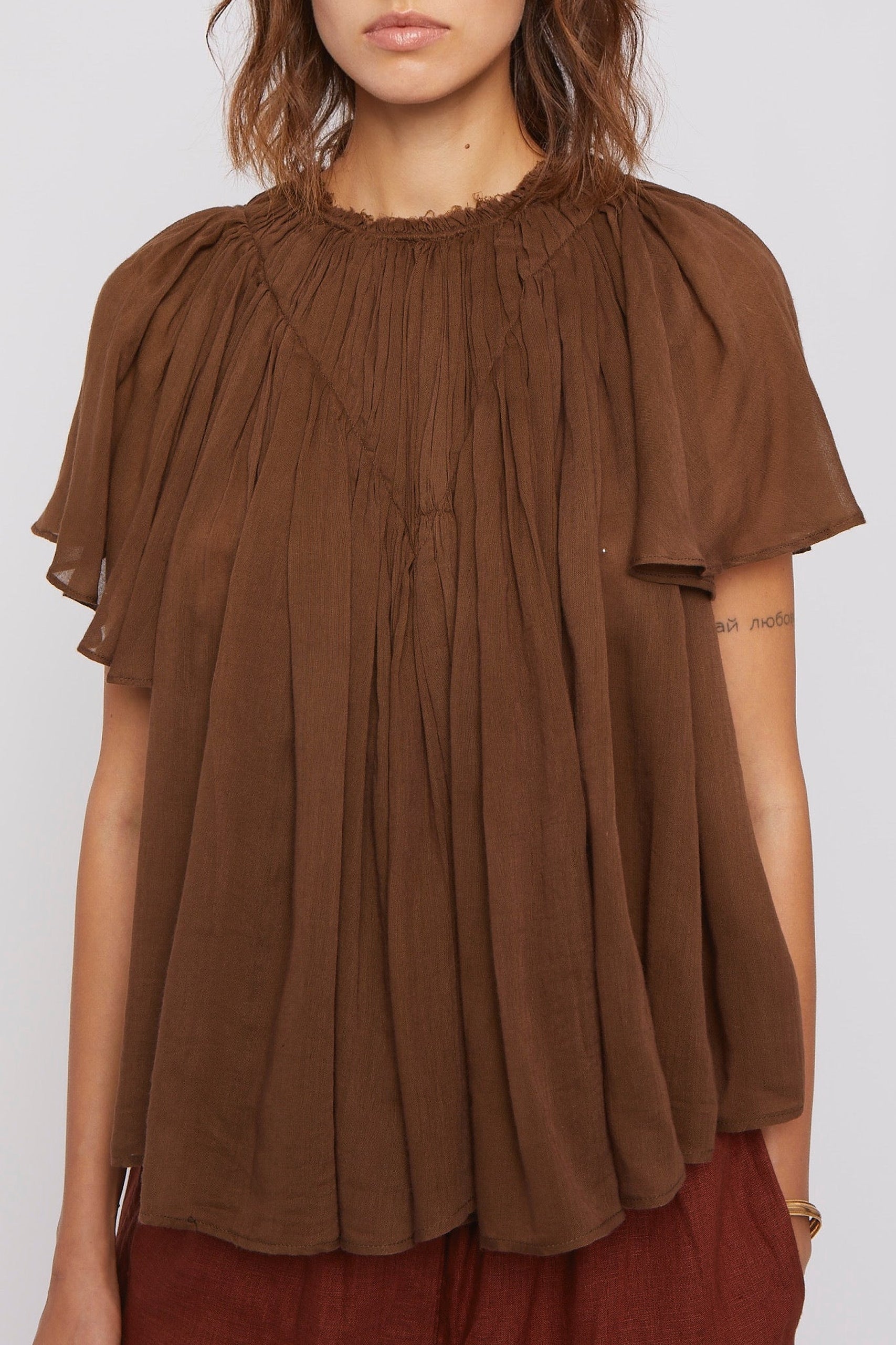 Blouse Wave à manches courtes froncée - Black