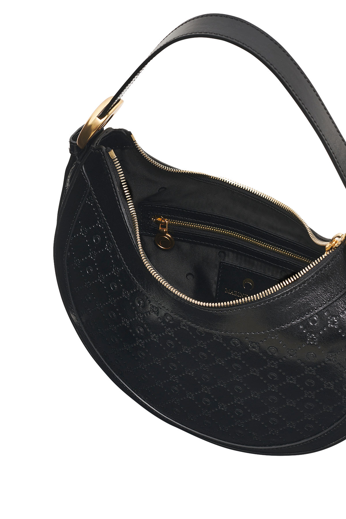 Sac Moon monogramme en cuir - Black