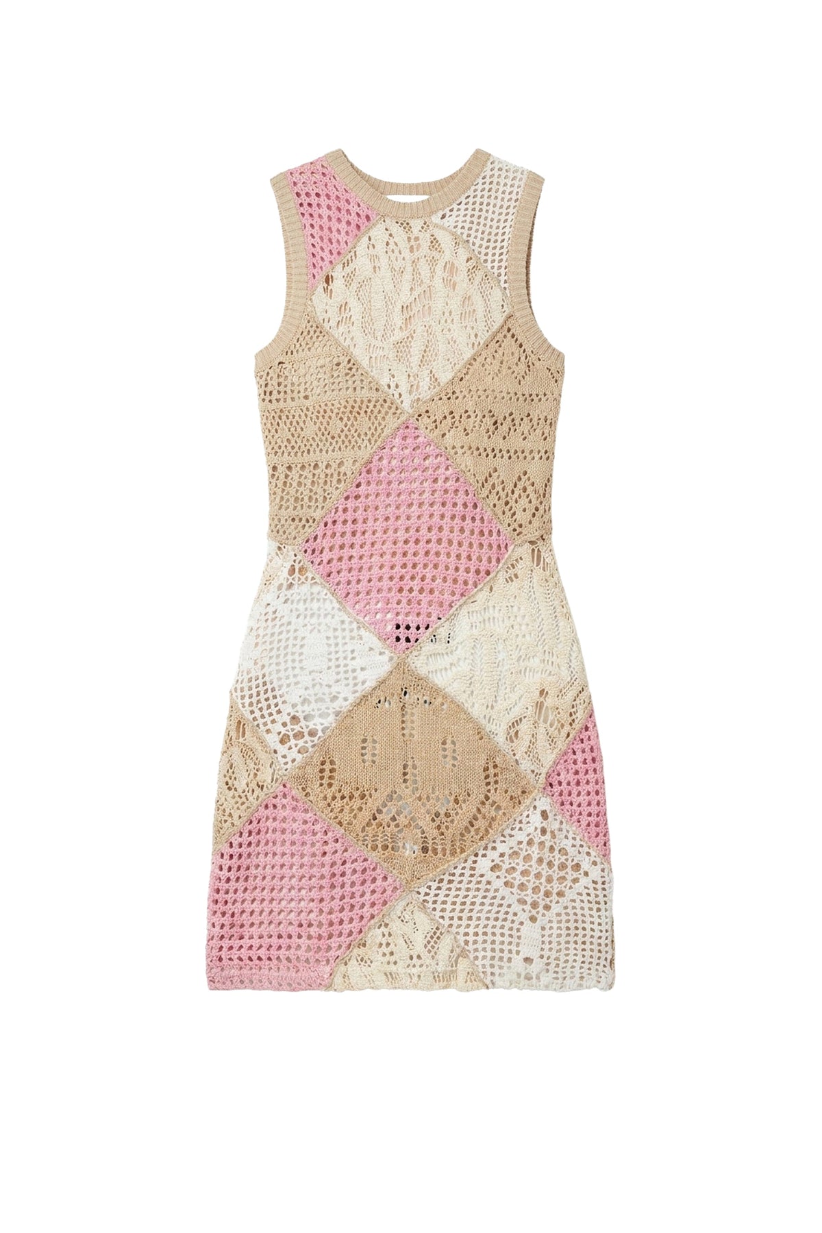 Robe courte en crochet Upcyclée - Beige