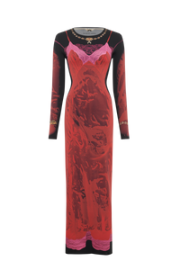 Wet Nuisette Printed Jersey Ls Long Dres - Rouge