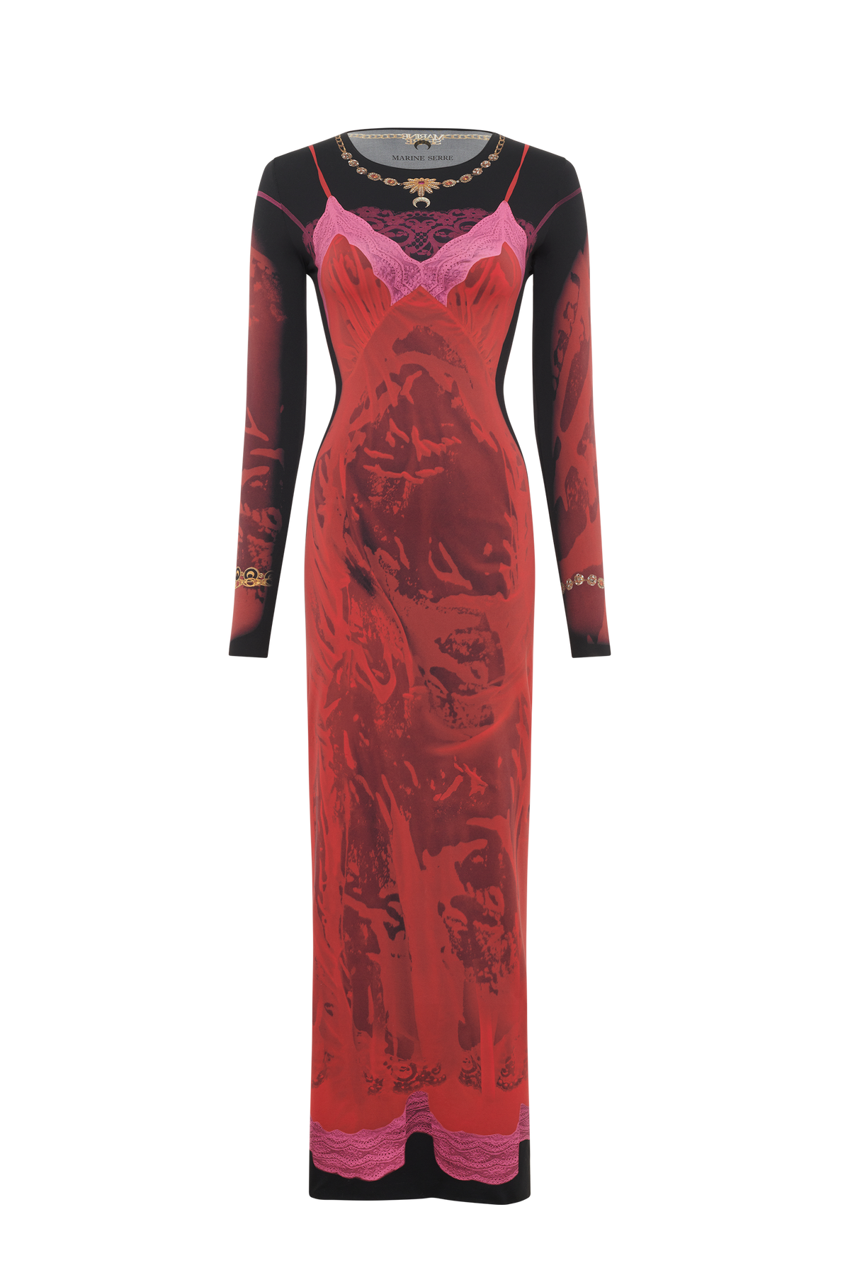 Wet Nuisette Printed Jersey Ls Long Dres - Rouge