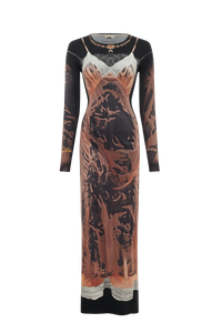 Wet Nuisette Printed Jersey Ls Long Dres - Camel