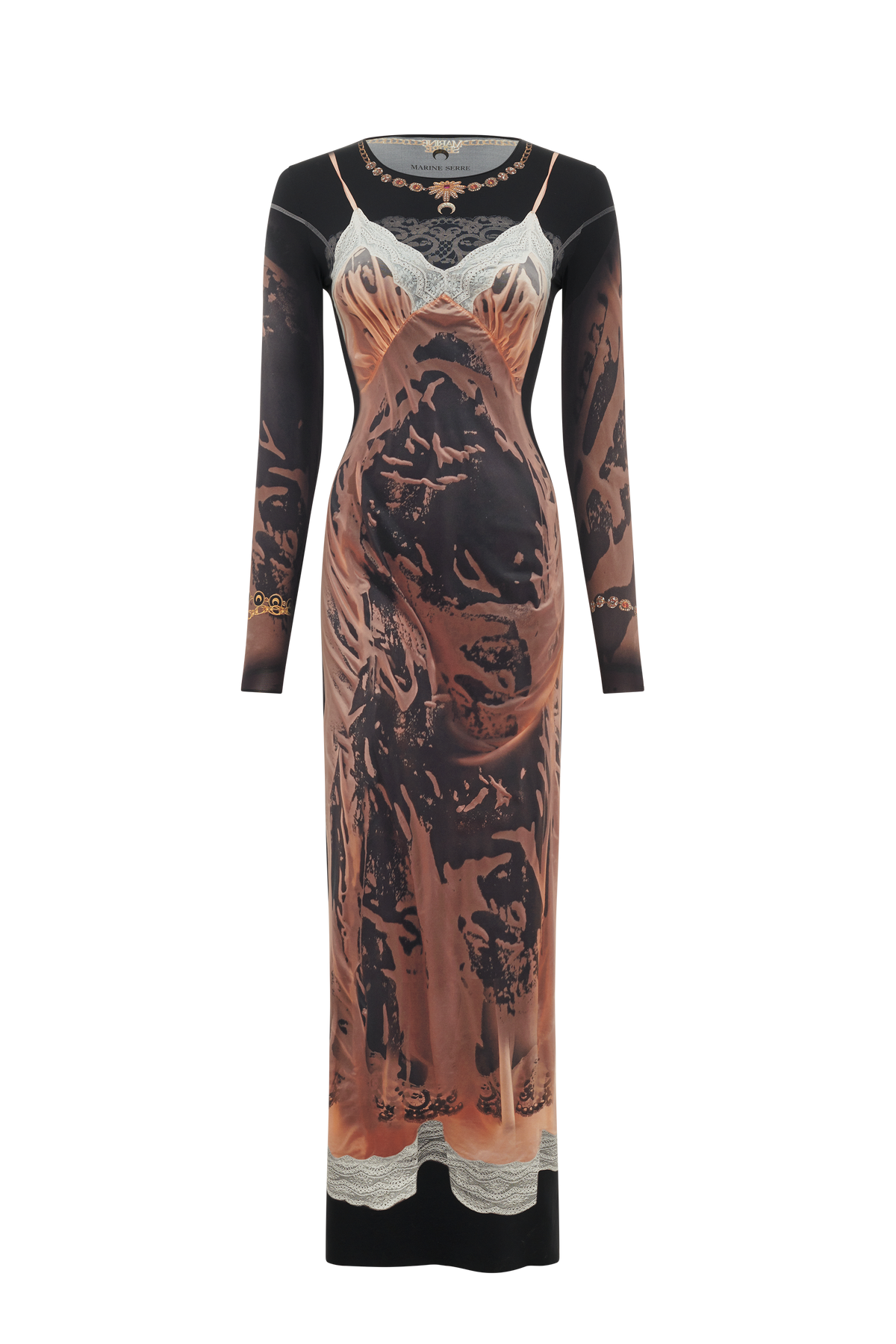 Wet Nuisette Printed Jersey Ls Long Dres - Camel