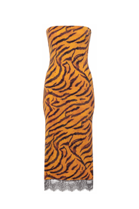 Tiger Printed Jersey Sleeveless Tube Mid - Orange