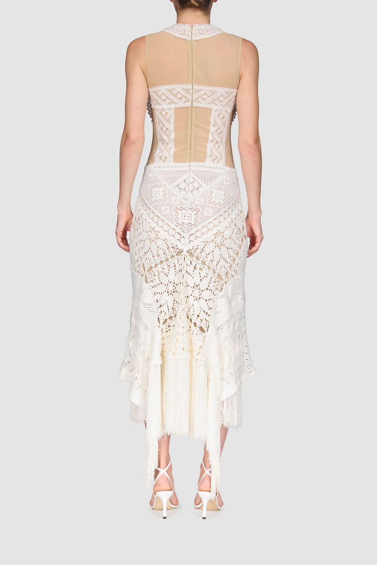 Regenerated Crochet Embellished Dress - Écru