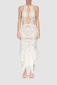 Regenerated Crochet Embellished Dress - Écru