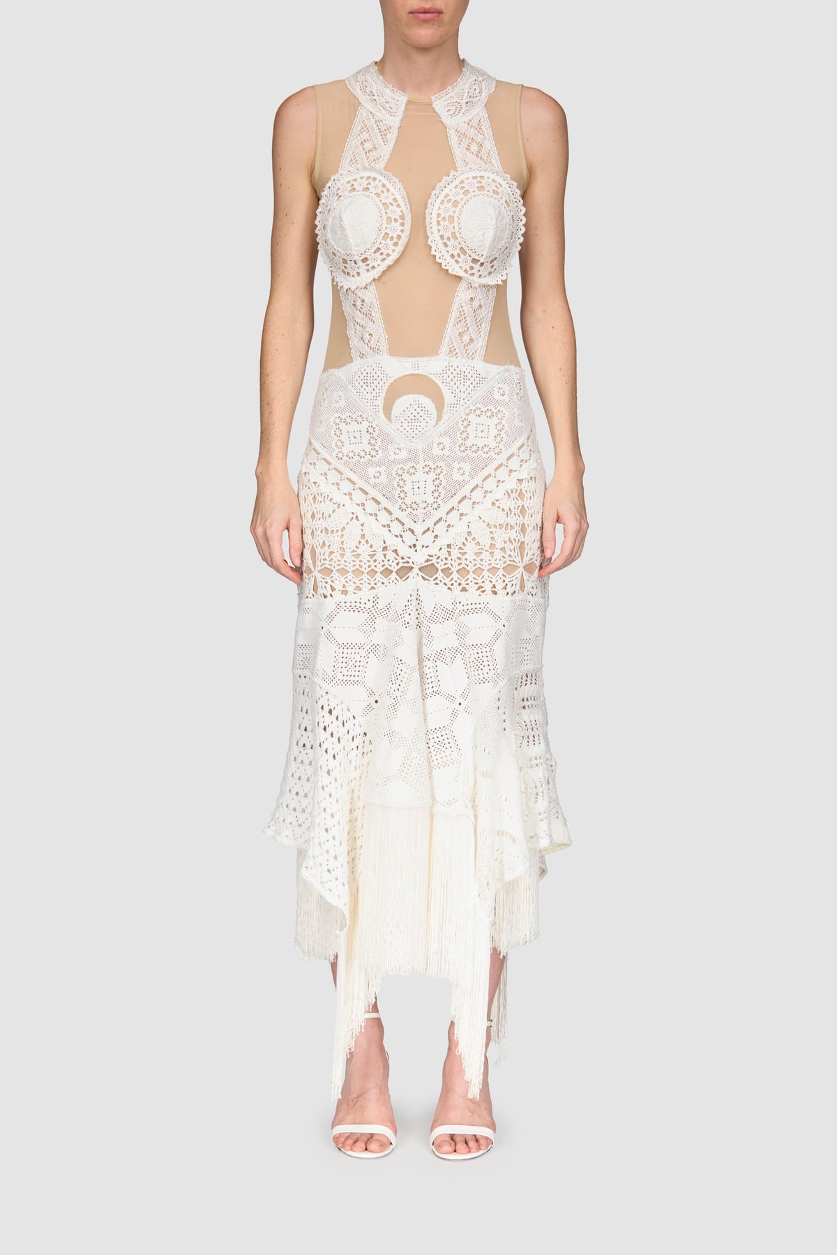 Regenerated Crochet Embellished Dress - Écru