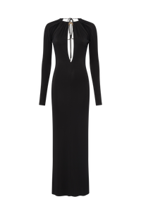 Draped Jersey Ls Long Dress - Noir