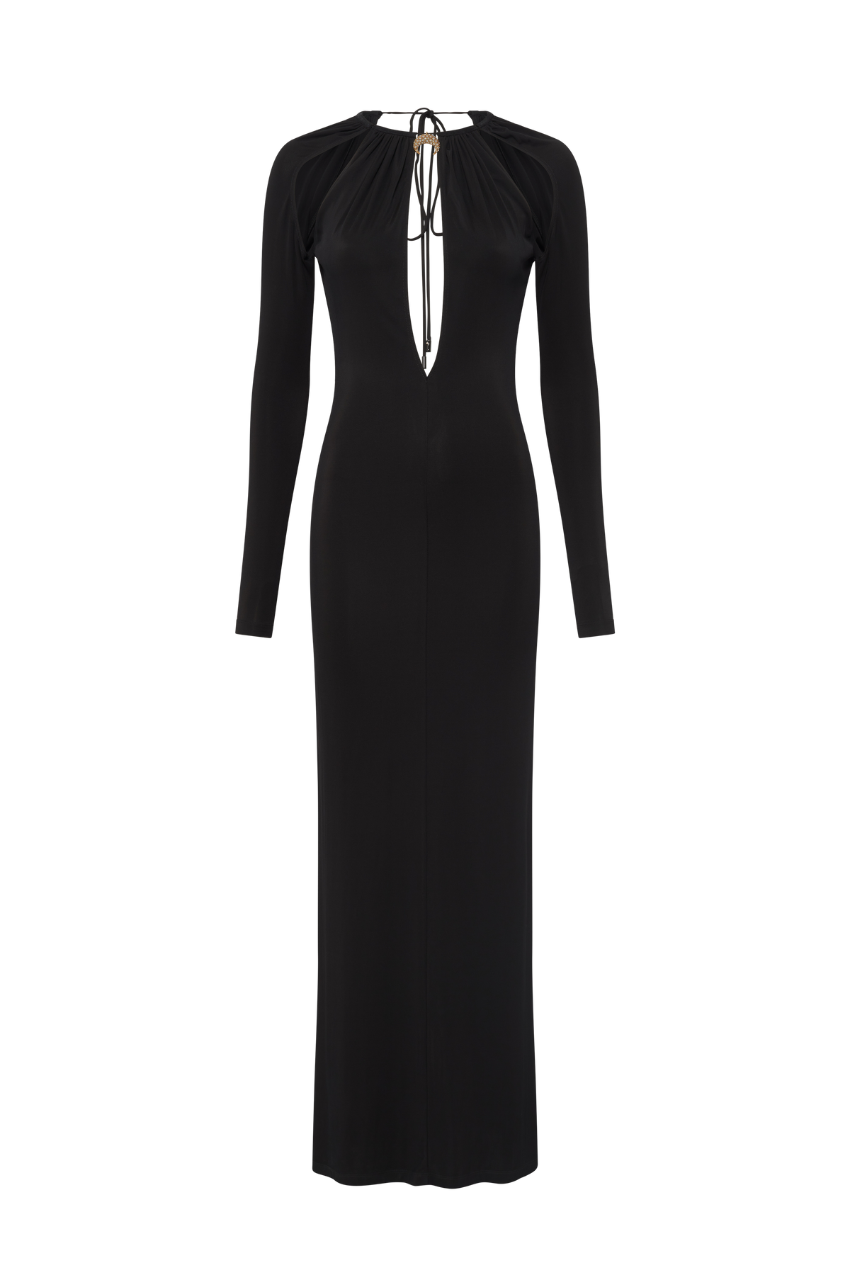 Draped Jersey Ls Long Dress - Noir