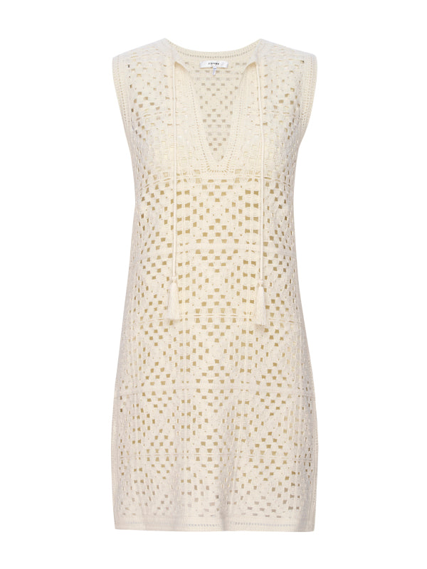 CROCHET TASSLE POPOVER DRESSCREAM