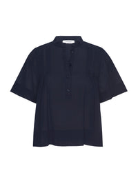 PLEATED BUTTON UP BLOUSENAVY