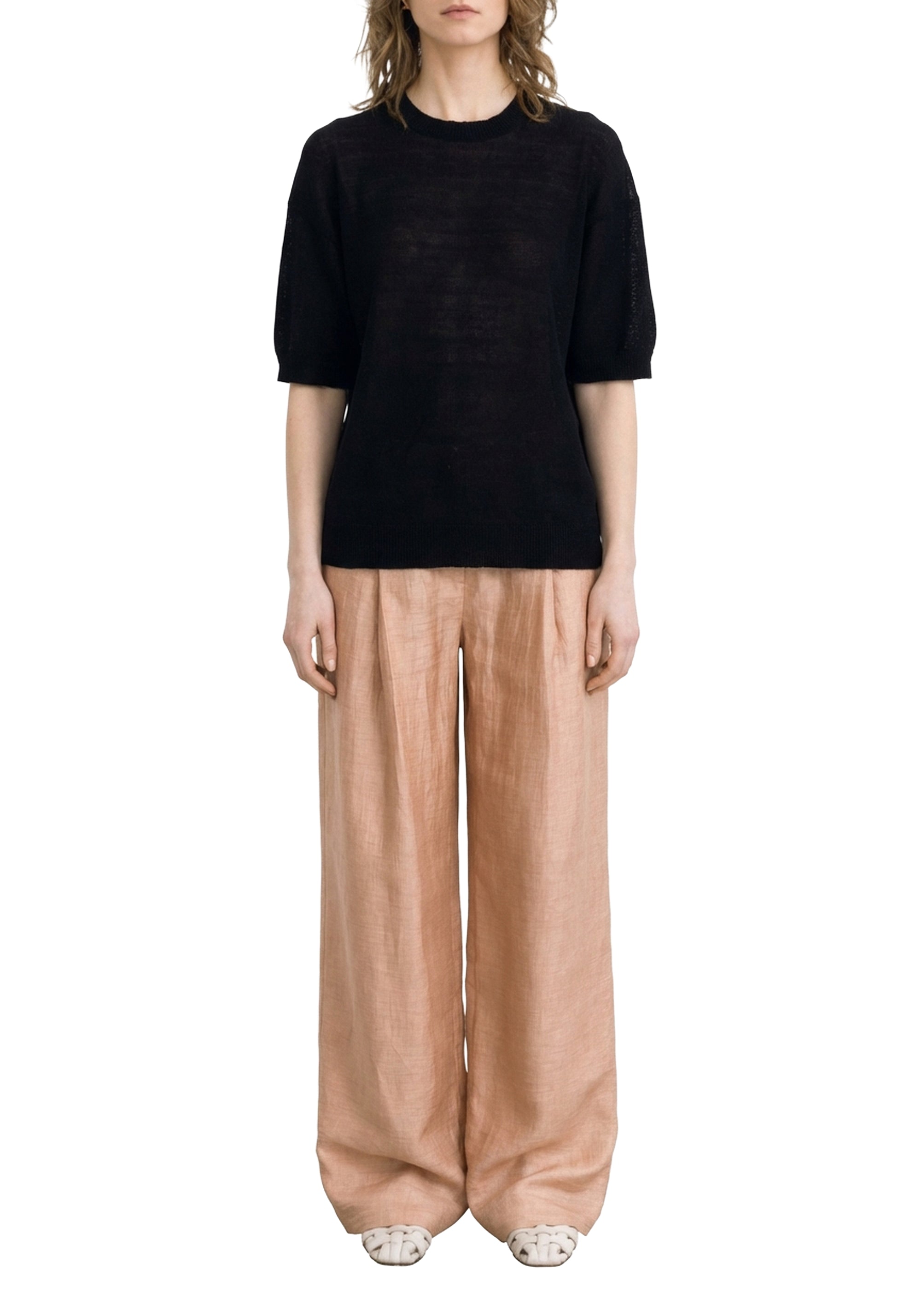 Pantalon large Wellen en lin - Apricot