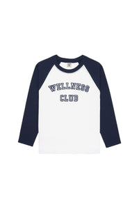 T-shirt de baseball Wellness Club - Blanc & Bleu Marine