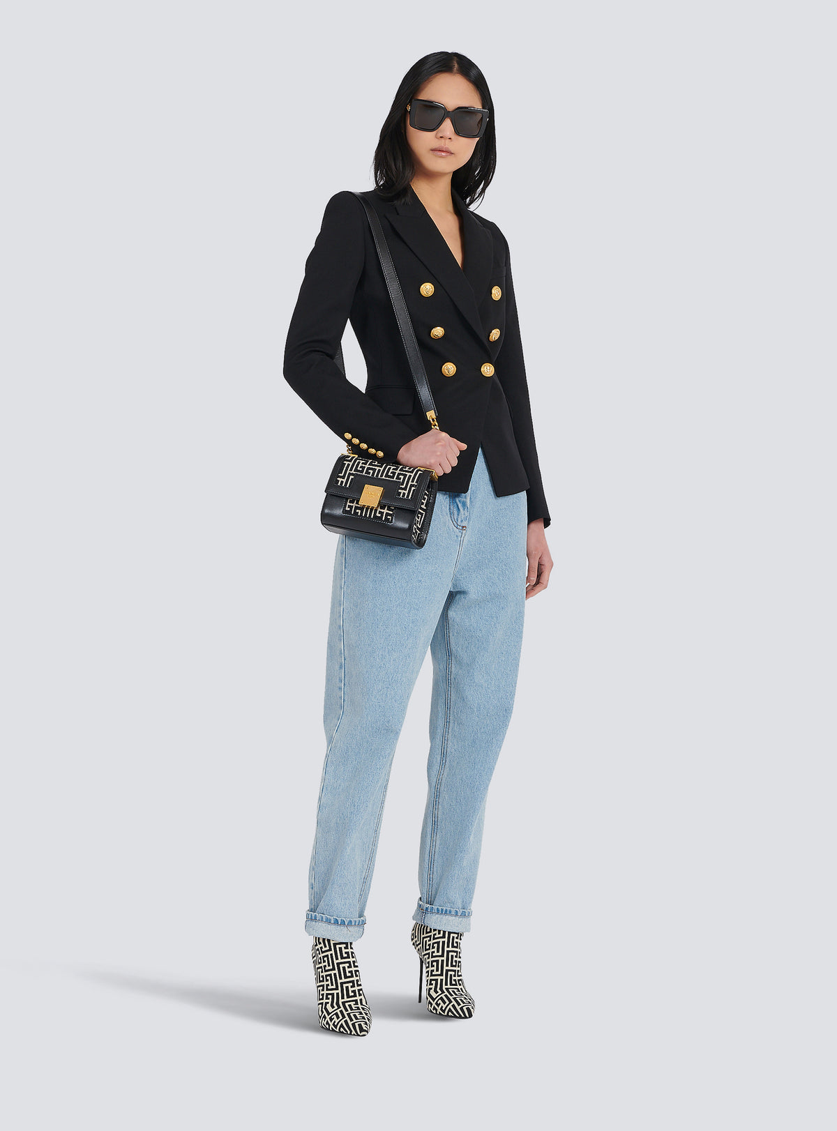 Veste en grain de poudre à double boutonnage - Noir
