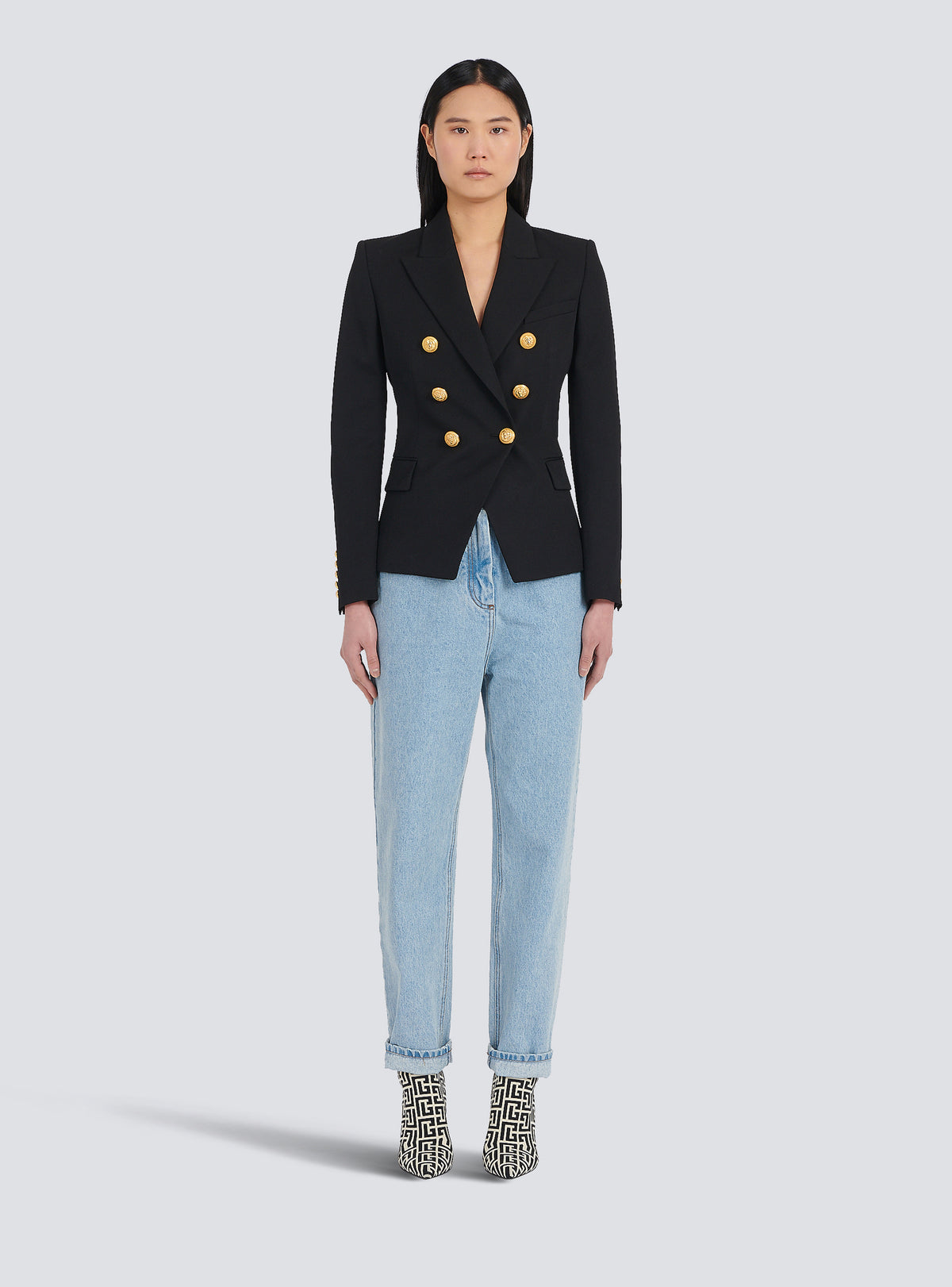 Veste en grain de poudre à double boutonnage - Noir
