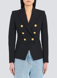 Veste en grain de poudre à double boutonnage - Noir