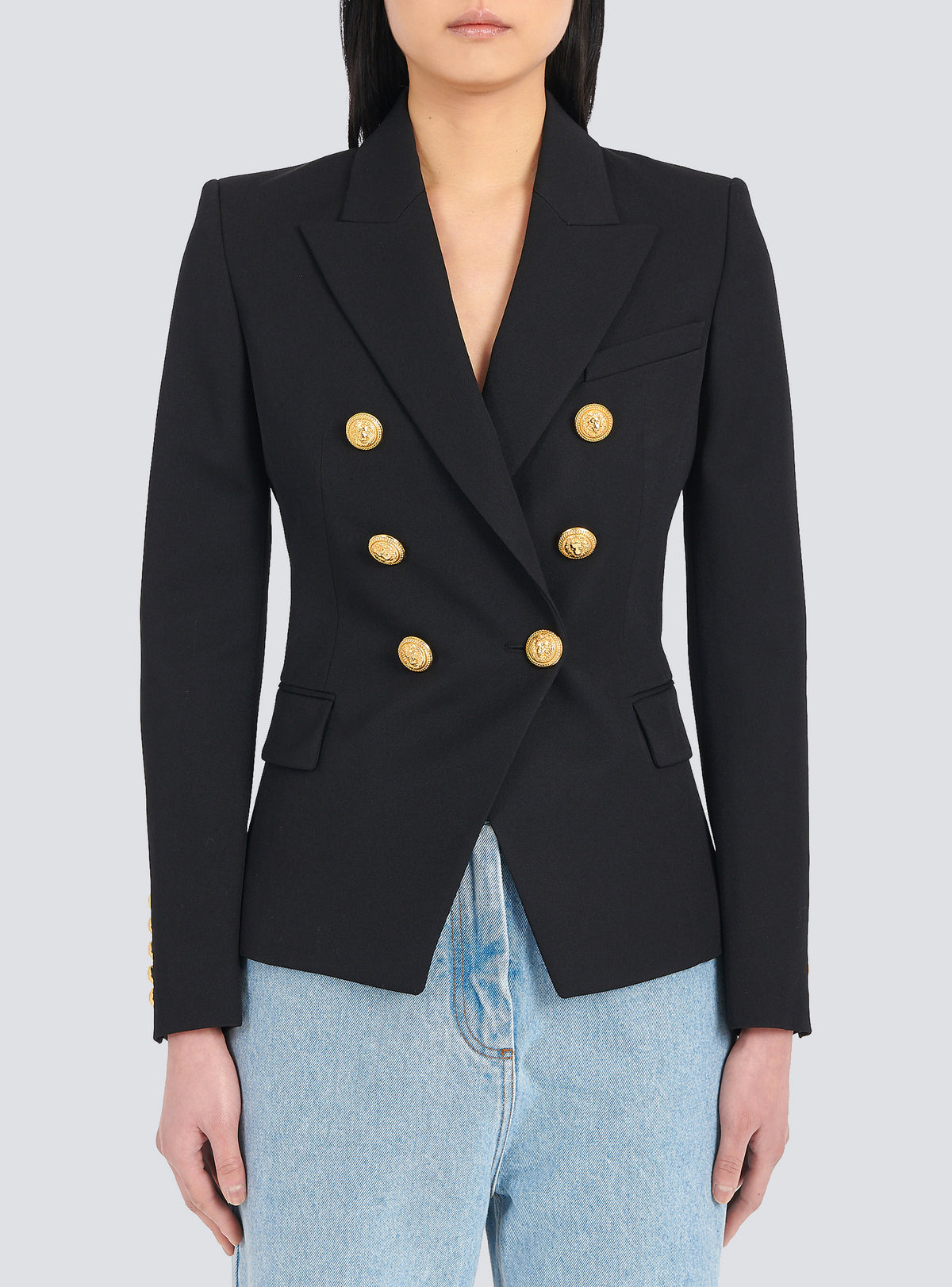 Veste en grain de poudre à double boutonnage - Noir