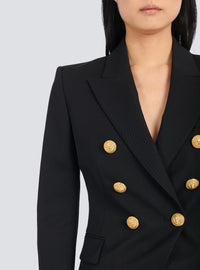 Veste en grain de poudre à double boutonnage - Noir