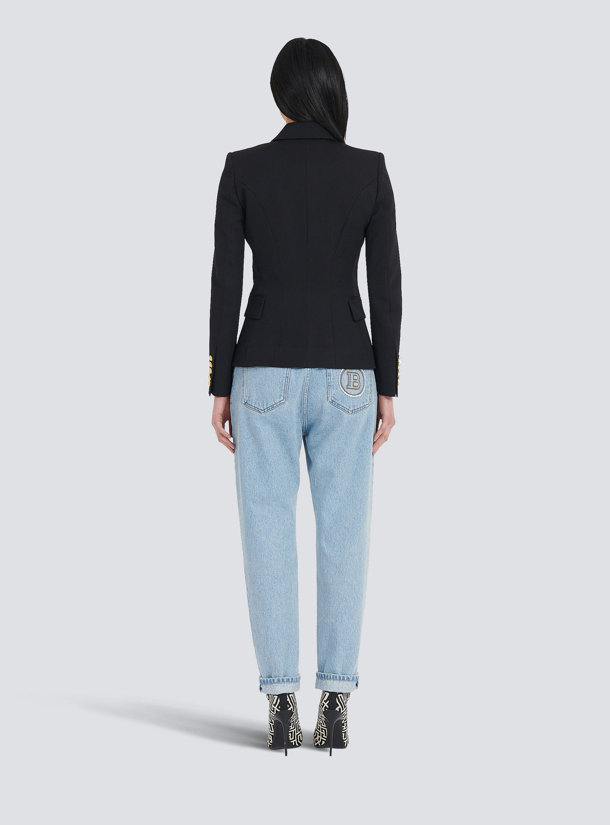 Veste en grain de poudre à double boutonnage - Noir