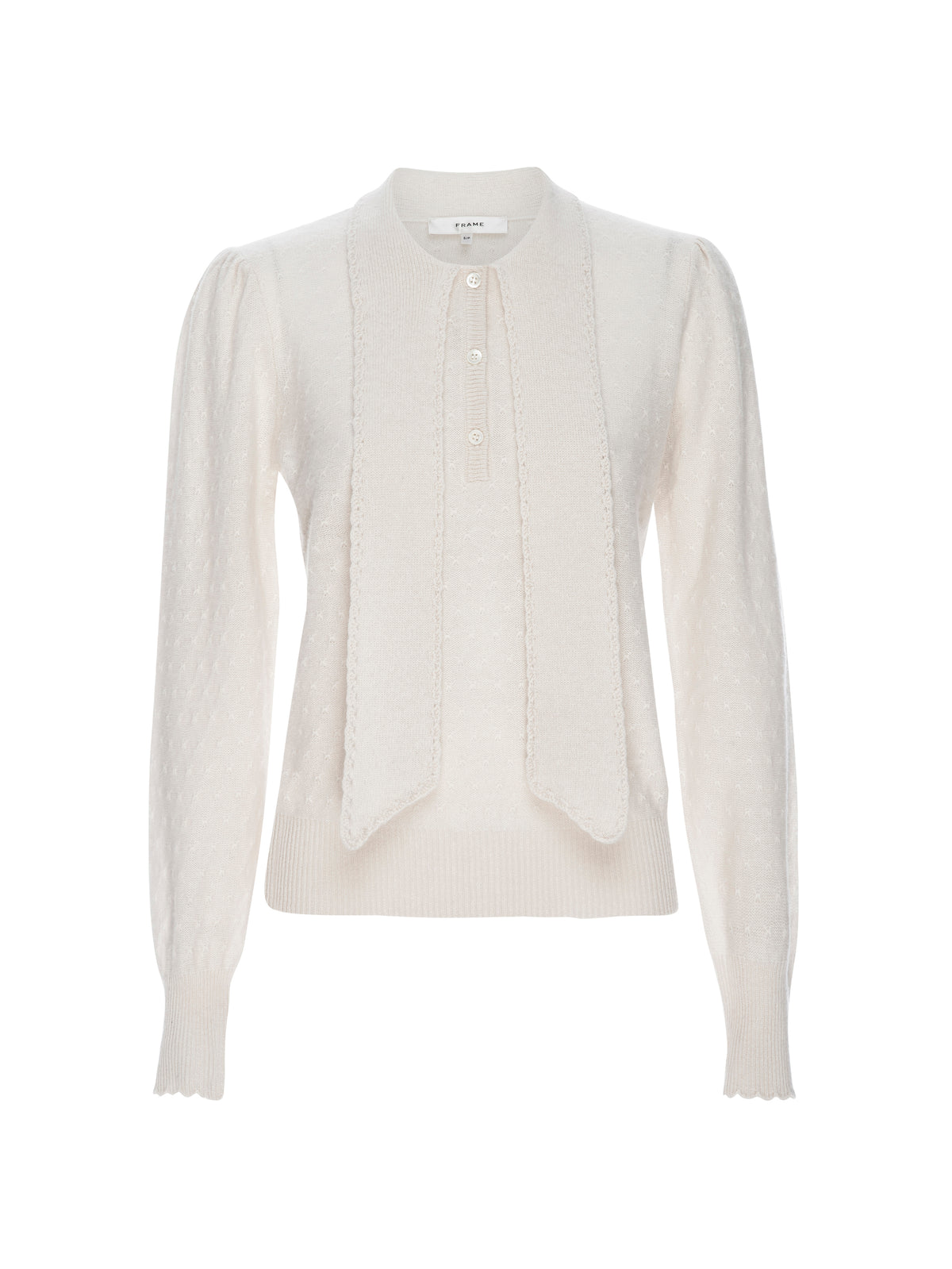 POINTELLE TIE NECK SWEATERCREAM