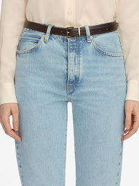 THE LEATHER SQUARE BUCKLE BELTDARK BROWN