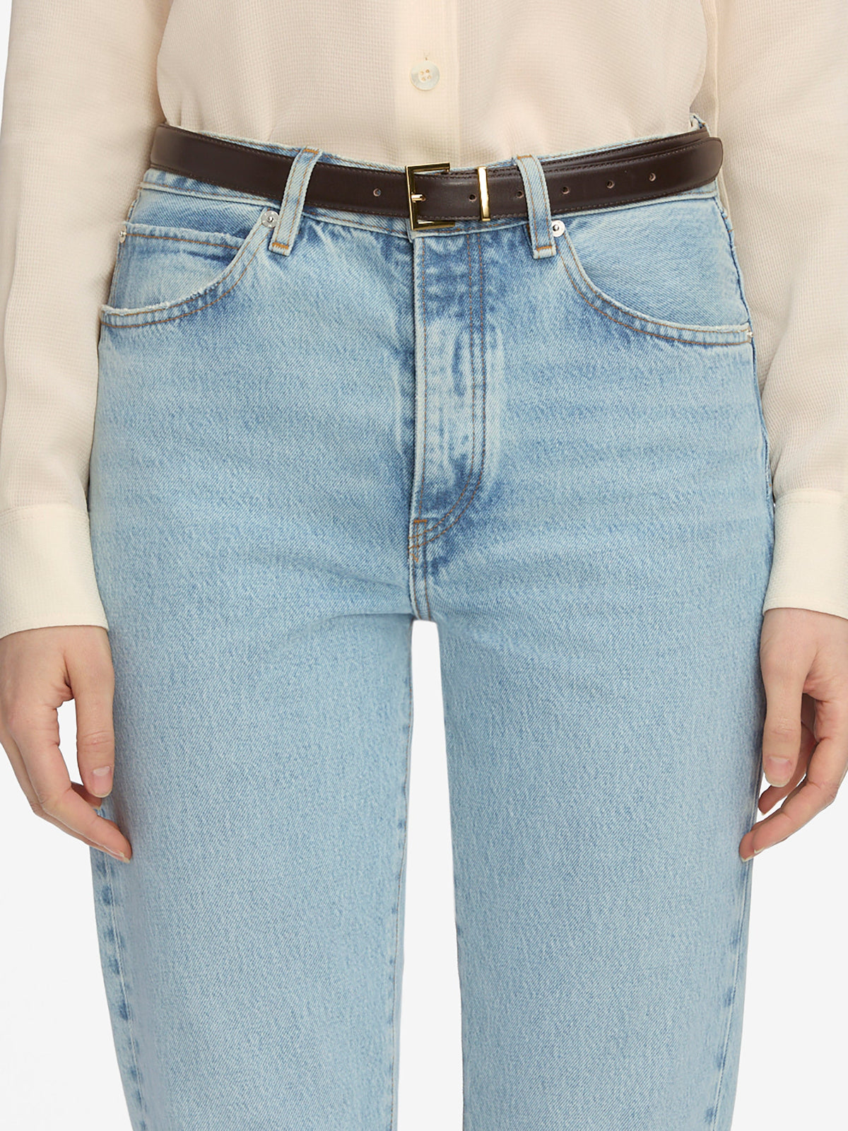 THE LEATHER SQUARE BUCKLE BELTDARK BROWN