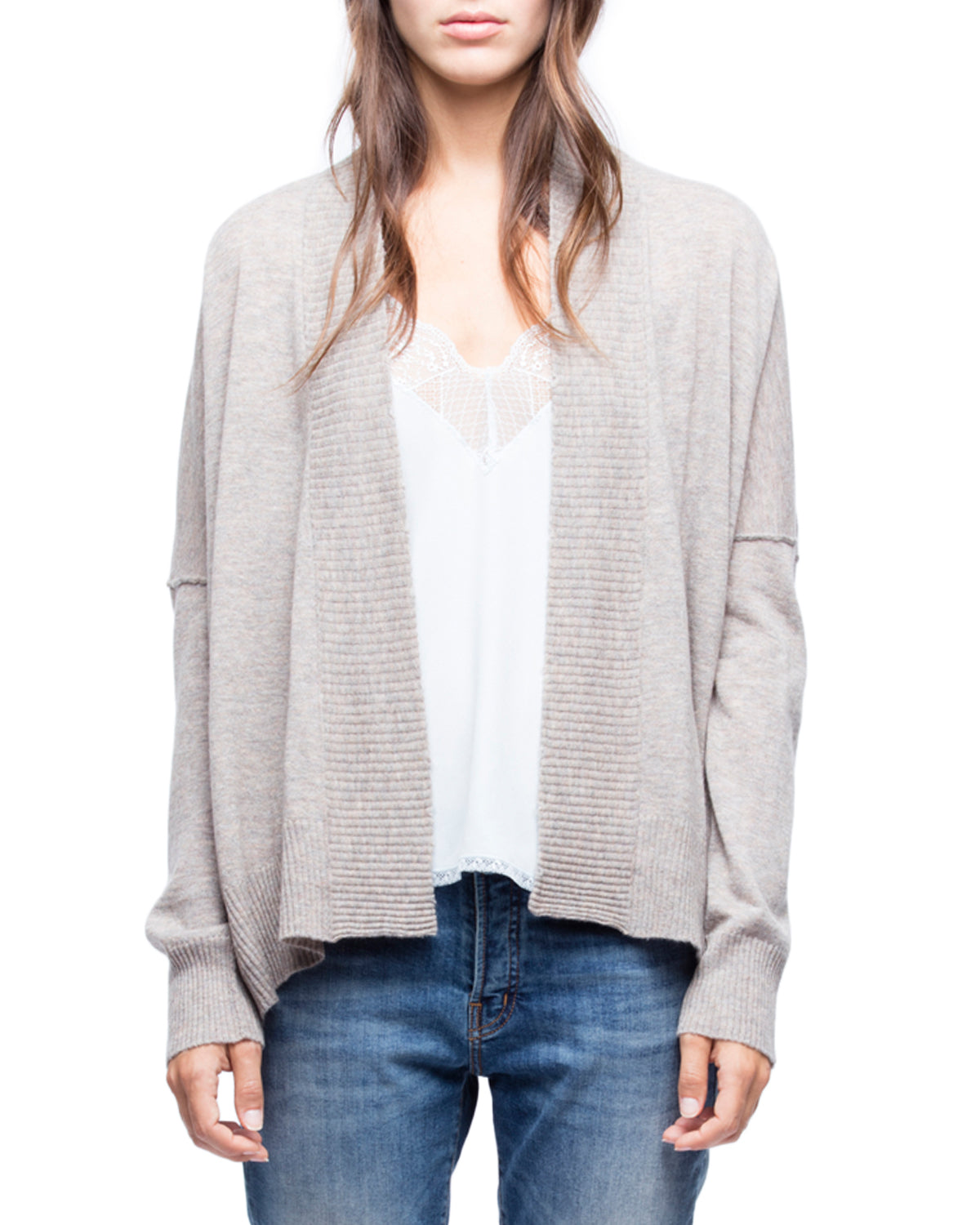 ZHORS LIGNE TAUPE CLAIR TANYA CP CARDIGAN OUVERT CASHM