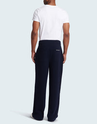Grand pantalon en cachemire mélangé tricoté - Bleu Marine & Blanc