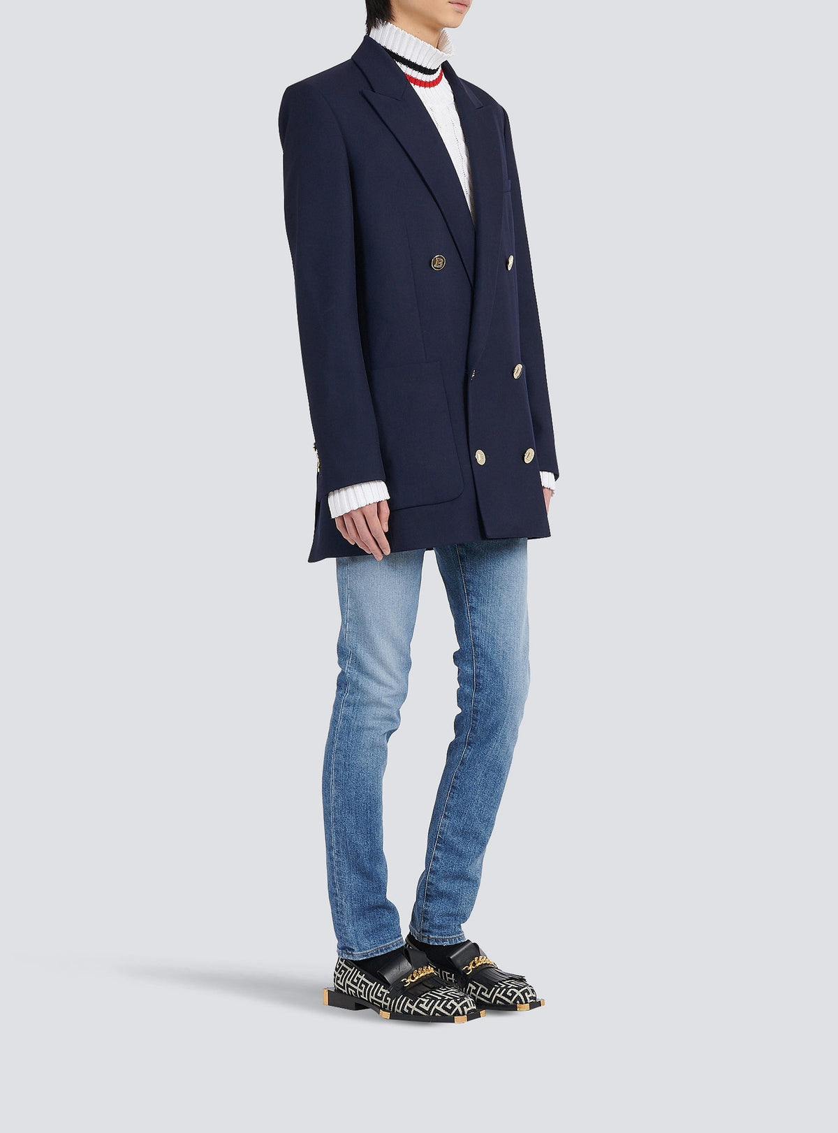 Blazer à double boutonnage en laine - Marine