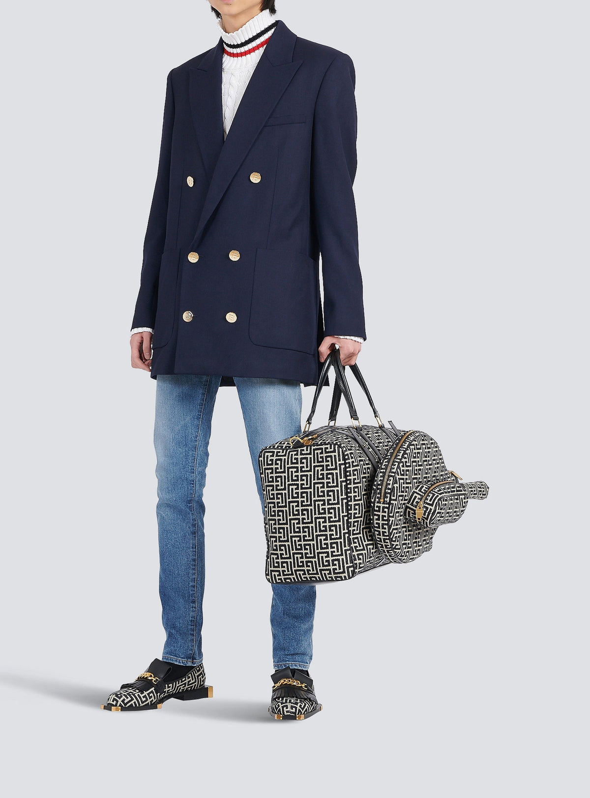 Blazer à double boutonnage en laine - Marine