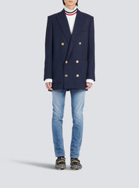 Blazer à double boutonnage en laine - Marine