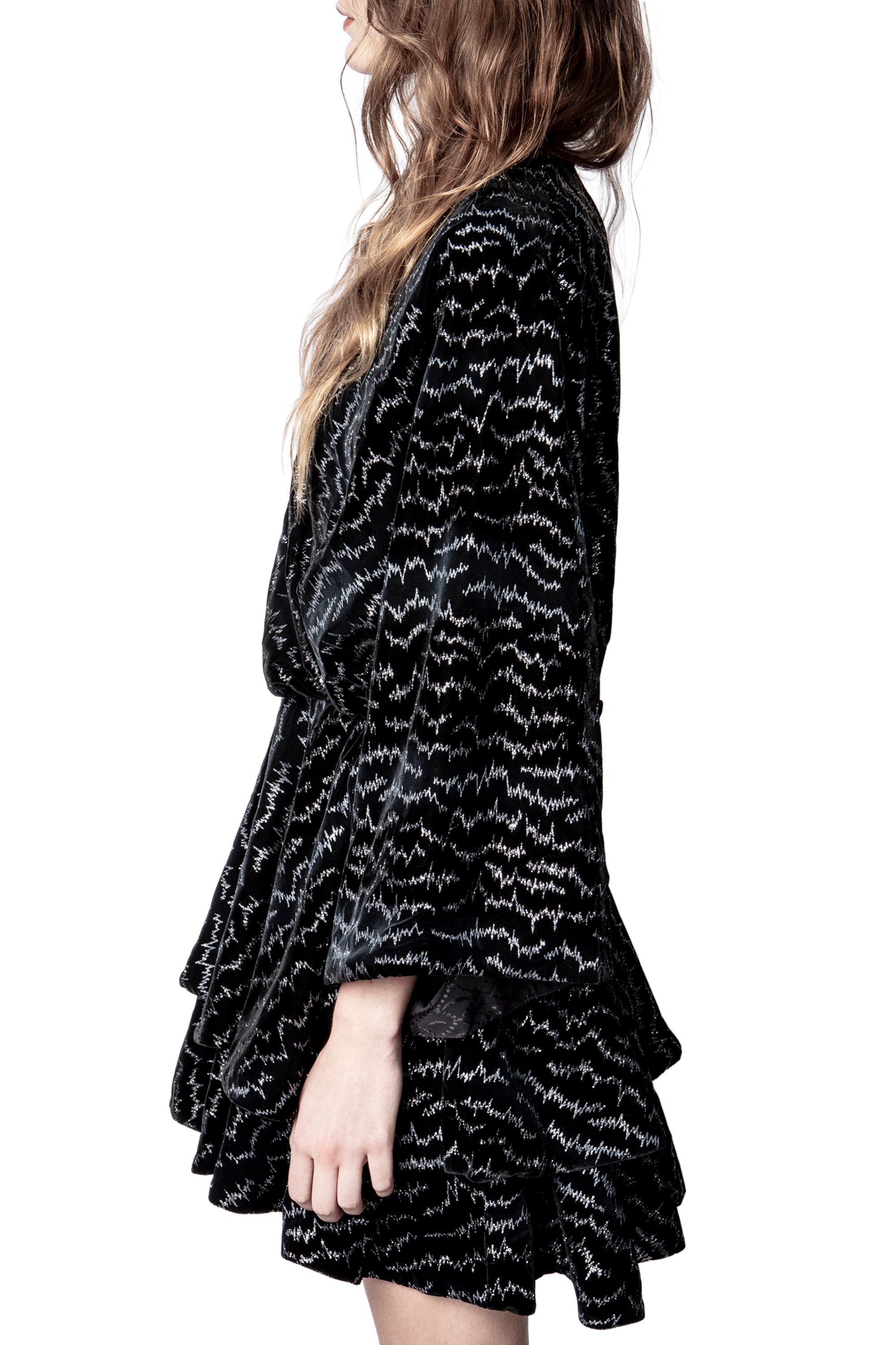 Velvet Ruffle Dress - Black