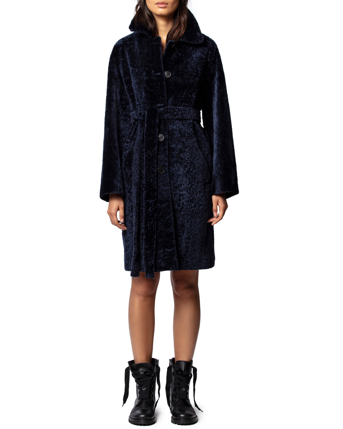 ZHORS LIGNE ENCRE MAGDA SHEARLING MANTEAU PEAU L