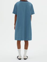 Robe t-shirt à col contrastant en lin mélangé - Faded Indigo