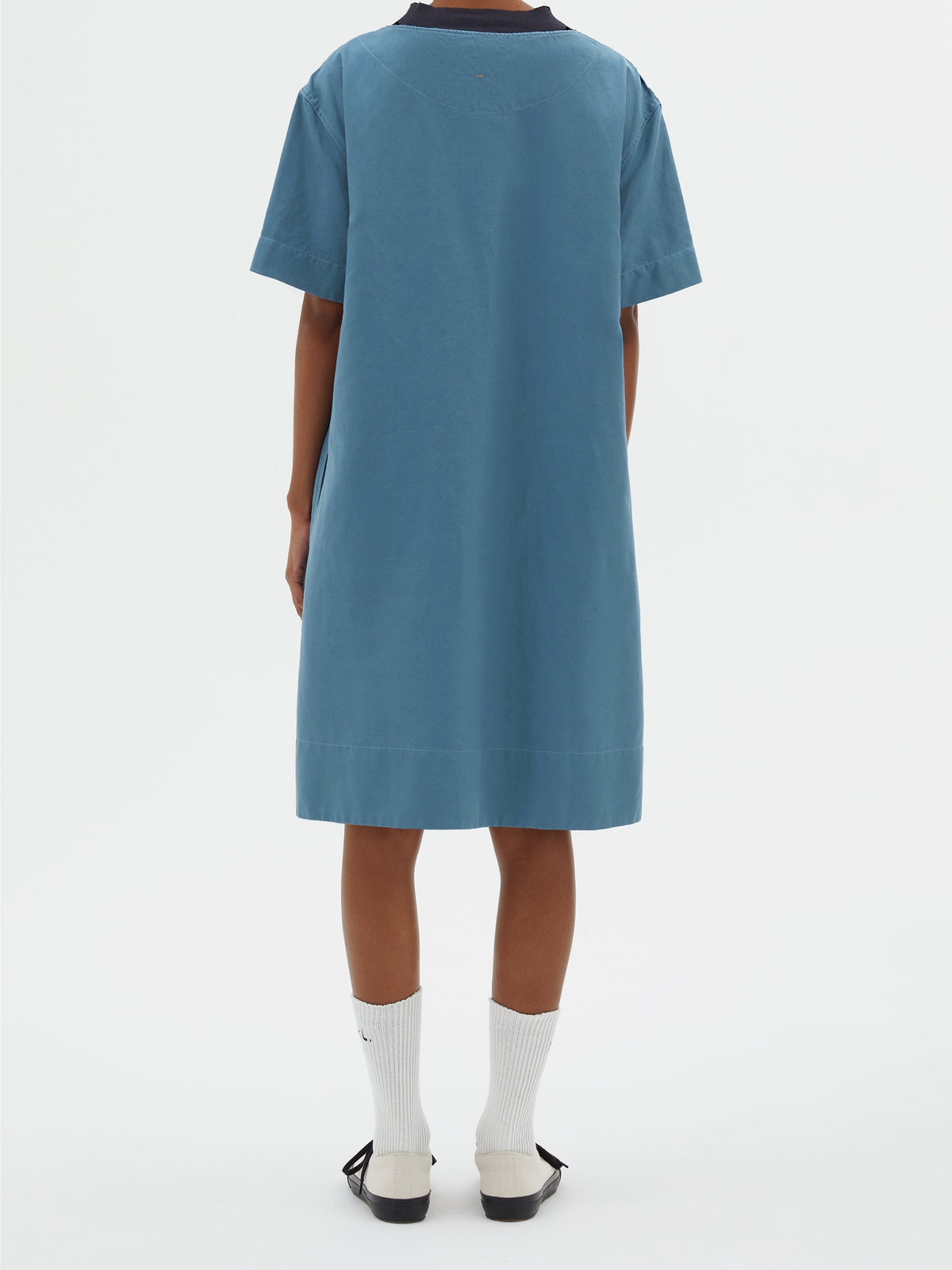 Robe t-shirt à col contrastant en lin mélangé - Faded Indigo