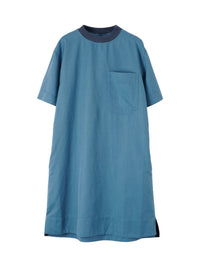 Robe t-shirt à col contrastant en lin mélangé - Faded Indigo