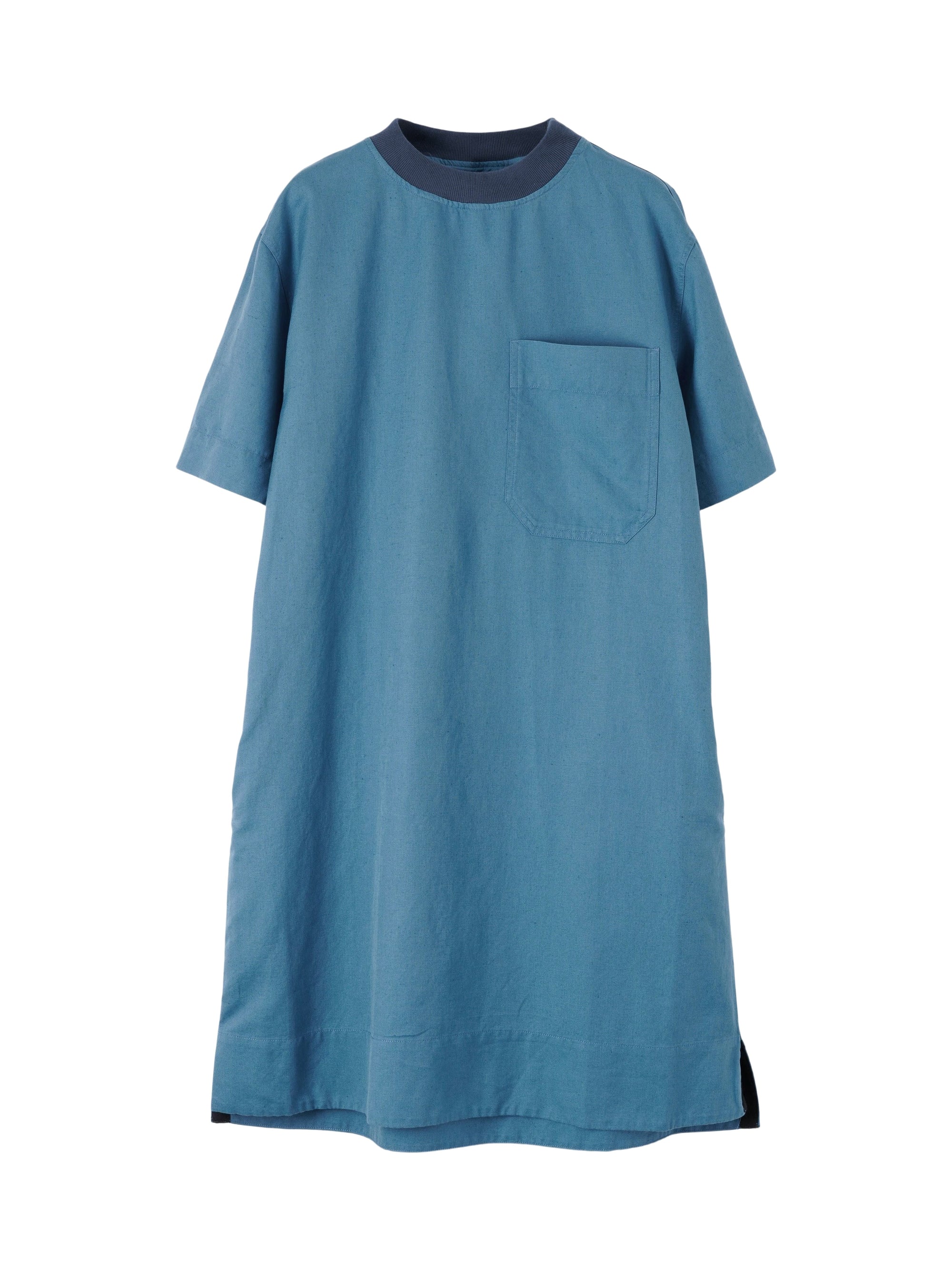 Robe t-shirt à col contrastant en lin mélangé - Faded Indigo
