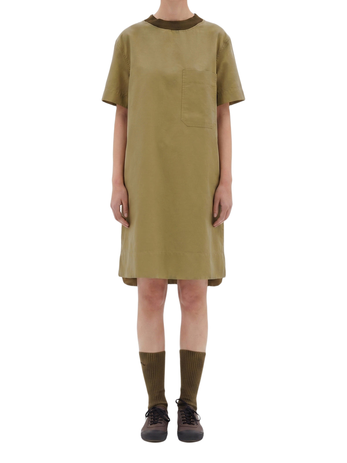 Robe t-shirt à col contrastant en lin mélangé - Khaki Green