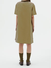 Robe t-shirt à col contrastant en lin mélangé - Khaki Green