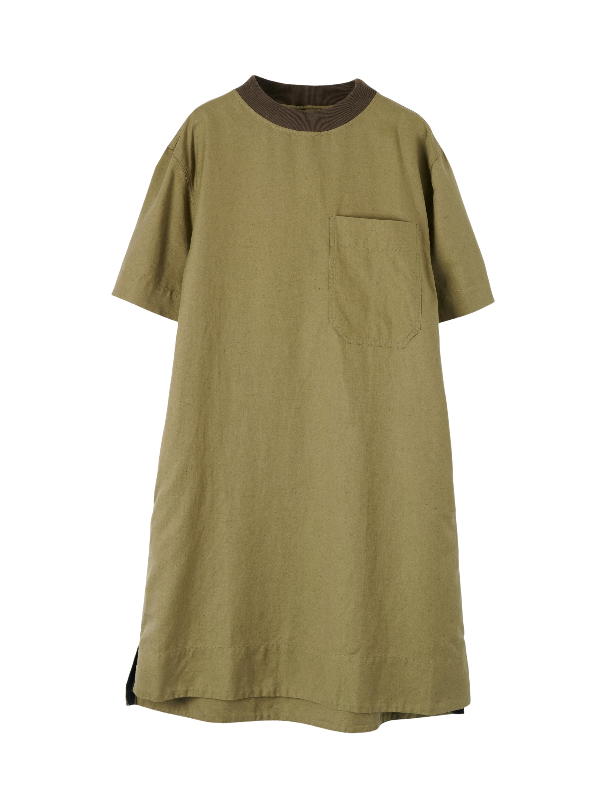 Robe t-shirt à col contrastant en lin mélangé - Khaki Green