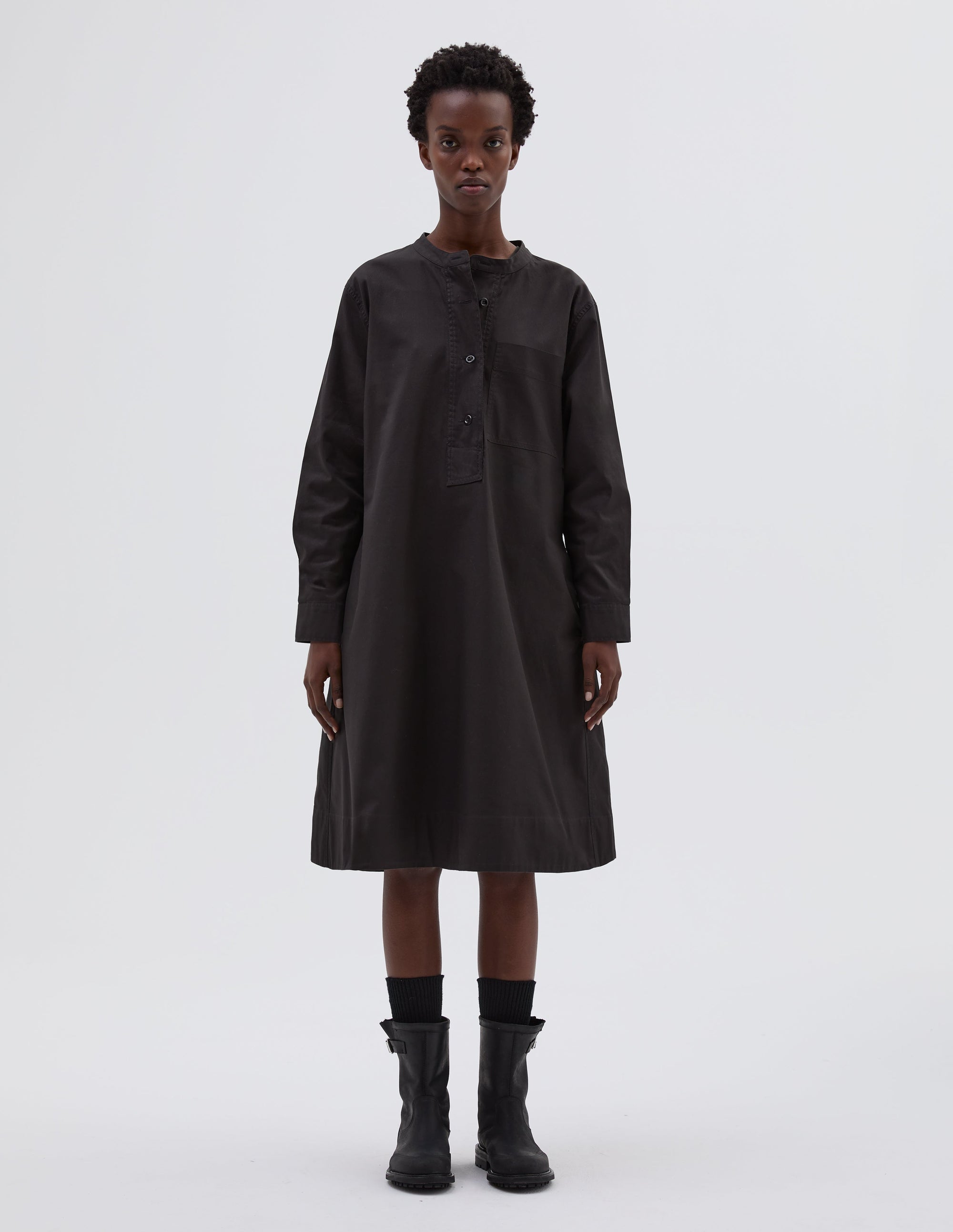 Robe évasée sans col - Dark-Brown & Brown & Black